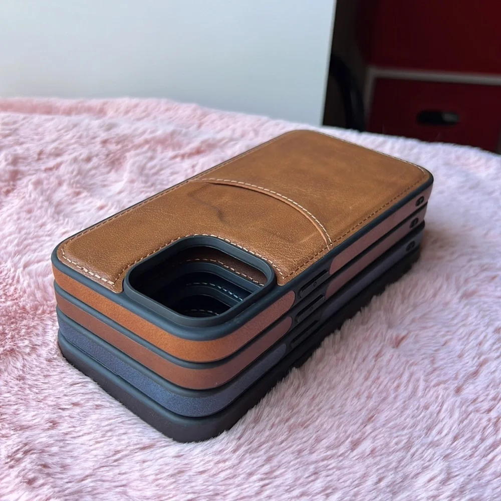 For iPhone 14 PLUS leather phone case with pocket holder with stitching cover